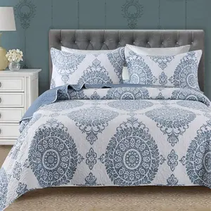 Custom luxury basketweave textured design quilt set 3 piece lightweight bedspread coverlet bed cover