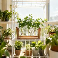 Terarium Tanaman Dalam Ruangan dengan Dudukan Kayu, Vas Bohlam Kaca, Stasiun Perbanyakan Meja, Rak Retro untuk Dekorasi Rumah, Kantor, dan Taman