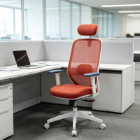 Chaise de bureau ergonomique moderne à dossier haut en maille, avec appui-tête réglable, support lombaire, accoudoirs réglables, pivotante, inclinable, structure en acier