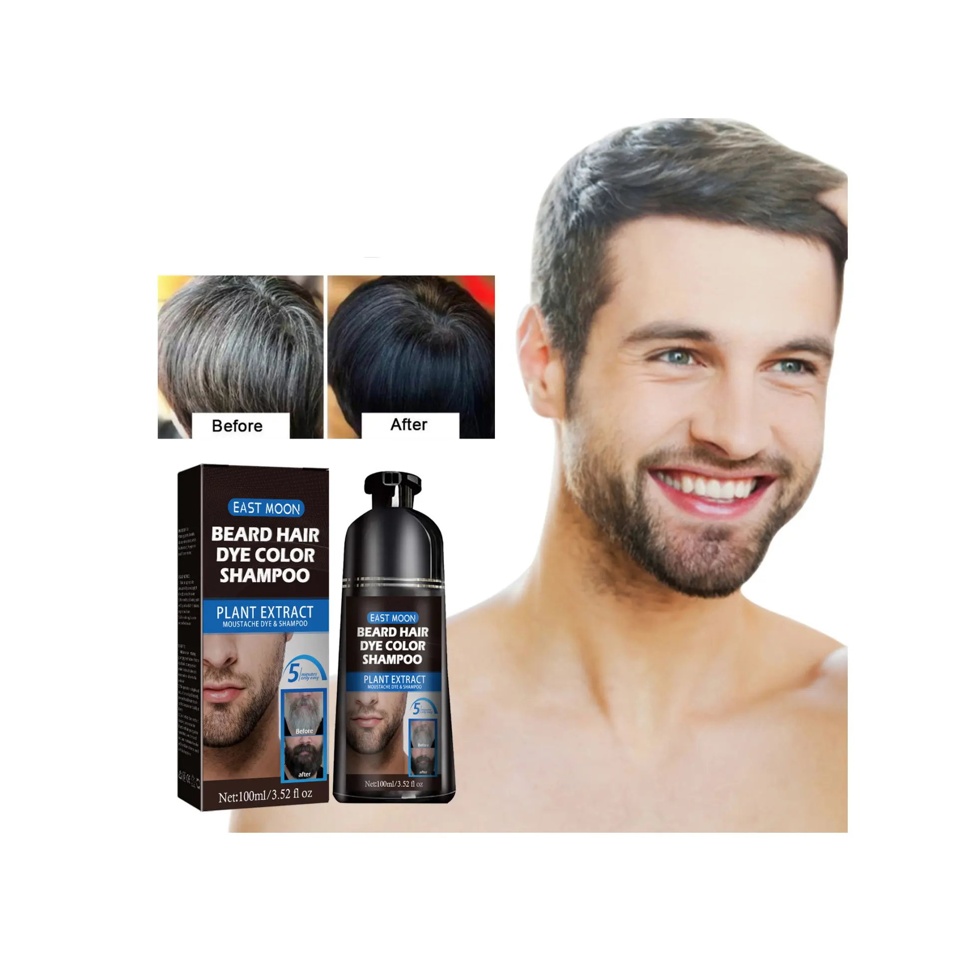 Effektive vegane Grausamkeit 100% Botanical Hypo Allergische Schnurrbart und Bart Färbung Haarpflege Bart Farbstoff für Männer