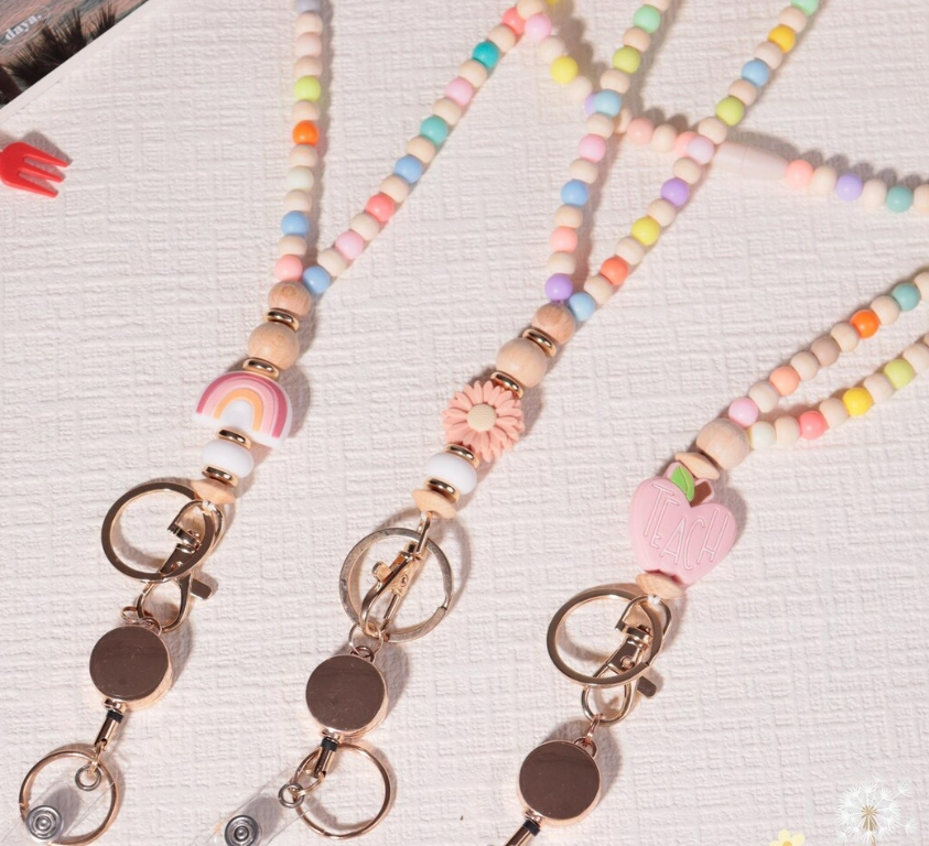 Custom Silicone Beads Acrylic Blank Pencil Teacher Lanyard Wholesale Image 2