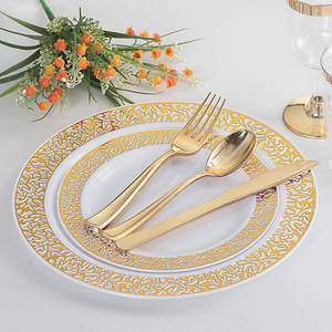 Commercio all'ingrosso usa e getta per uso alimentare in plastica senza BPA forchetta con coltello dorato cucchiaio bacchette Set di bistecca occidentale Dessert straniero - Product Image 3