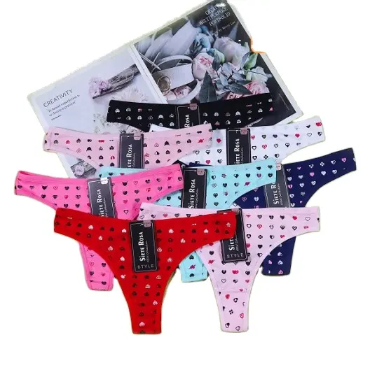 Ropa interior sexy con estampado de amor para mujer, Tanga de algodón de cintura baja, Europa y América, superventas