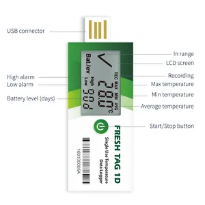 Fresh Tag 1D registratore di dati usa e getta sistema multiuso registratore di temperatura display registratore di dati di temperatura usb