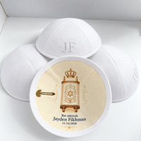 Kippot Judaica en Lin Blanc Brodé sur Mesure avec Double Clip Interne, Impression Étoile de David et Parchemin de la Torah, pour Bar Mitzvah