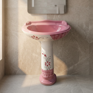 Nouvel Arrivage Vinus Ensemble de Lavabo sur Pied en Céramique Noir Blanc Design Côtier Coloré pour Salle de Bain - Product Image 4