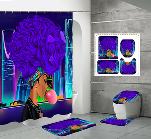 Personalizado <span class=keywords><strong>de</strong></span> alta calidad respetuoso con el medio ambiente elegante Linda chica bonita impresión 3D poliéster 4 piezas impermeable Cortina <span class=keywords><strong>de</strong></span> ducha conjunto cortina <span class=keywords><strong>de</strong></span> <span class=keywords><strong>baño</strong></span> - Product Image 3