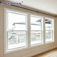 Ventana Corredera Vertical de Doble Vidrio Estilo Americano Rogenilan, Ventana Abatible Simple de Aluminio con Vidrio Low-E para Ventilación