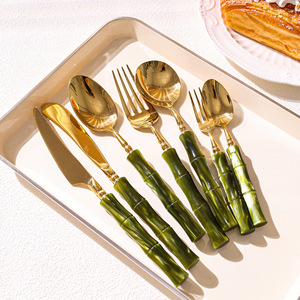 <b>Acrylic</b> Bamboo Joint 304 Stainless Steel Knife Fork Spoon Set Retro Cutlery Steak Dinnerware <b>Mirror</b> Polished Fresh Cute Style - Product Image 4