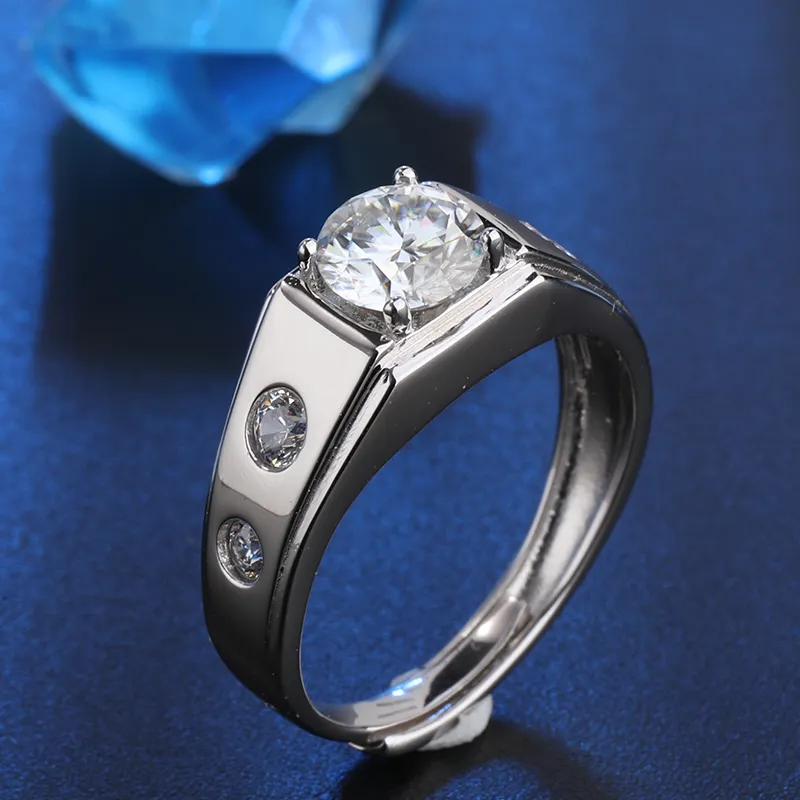 Neuestes Design Silber 1 Ct Weißgold Ewigkeit Moissan ite Diamond Ring für Männer