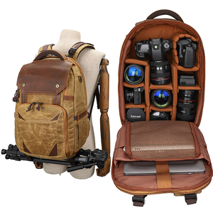 Outdoor Photography Bag Waterproof <b>Laptop</b> Feature Tripod <b>Holder</b> Vintage Shoulder Strap Canvas Camera Backpack - Product Image 1