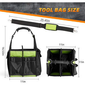 Sac à outils à dessus ouvert <span class=keywords><strong>de</strong></span> 12 pouces avec poignée et sangle réglable Organisateur <span class=keywords><strong>de</strong></span> sac à outils pour hommes Électricien <span class=keywords><strong>de</strong></span> construction - Product Image 3