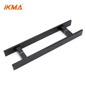 IKMA chine, vente en gros, tube carré en forme de H, acier inoxydable, poignée de porte en verre noir moderne