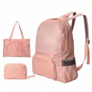 Sac à dos pliable 2 en 1 pour femme, décontracté, pour les voyages en plein air, ultraléger, imperméable, en polyester rose, double usage, sac fourre-tout pliable - Product Image 1