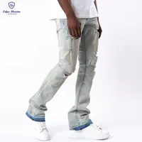 Edge Denim-pantalones vaqueros rasgados desgastados para hombre, Jeans desgastados de alta calidad personalizados