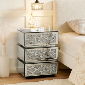 OE HOME Modern 3-Drawer <b>Chest</b> Bedside Table Hot Sale Crushed Diamond Mirrored Nightstand with <b>Storage</b> for Bedroom or Apartment - Product Image 3