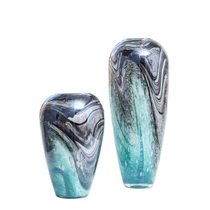 Vase en verre d'art de Murano soufflé à la main, style moderne, simple, double bleu, décoration de table bohème de luxe et article cadeau - Product Image 3