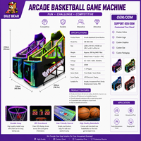 Machine de tir au basket-ball commerciale intelligente et pliable avec éclairage LED néon, à monnayeur, peu encombrante