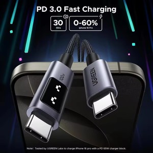 Câble de charge rapide USB-C vers USB-C <span class=keywords><strong>UGREEN</strong></span> Uno 100W <span class=keywords><strong>PD</strong></span> 5A 100cm avec affichage LED pour iPhone 17 16 15 - Product Image 4