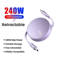 Câble USB Type C à charge rapide PD 240W, 5A, rétractable, cordon de données TPE pour téléphone portable Android