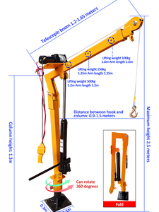 ミニ油圧式電動トラック搭載クレーン、スチール構造、ケーブルスリング付き、新品、1トン積載量、ホテルや小売店向け - Product Image 4