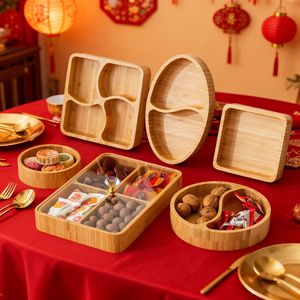 Wooden Fruit Tray Solid Wood Candy Snack Serving Platter Household Chinese Tea Party Wedding Gift <b>Box</b> - Product Image 1