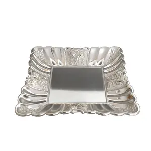 Indian Muslim Decor Metal Silver Plated Square Fruit Cake Serving Plate for wedding