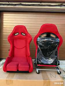 Спортивные автокресла JBR1020W: серия модифицированных ковшеобразных сидений из черной замши, красного ПВХ и розовой ткани - Product Image 4