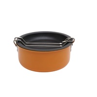 3Pcs Set Peralatan Masak Camping Warna Oranye, Set Peralatan Masak Outdoor Aluminium dengan Panci Rebus, Wajan, dan Piring