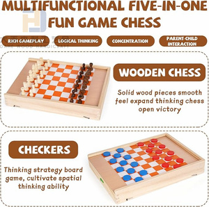ألعاب خشبية محمولة 5 في 1 ألعاب الشطرنج لعبة الداما سريعة حبال هوك إغلاق مربع تيك تاك تو ألعاب للأطفال اللعب السفر - Product Image 4