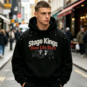 Sudadera con capucha negra de invierno para hombre, con lavado ácido y pedrería, gráficos estampados digitalmente, corte cropped y holgado, hombros caídos, de tejido grueso - Product Image 2