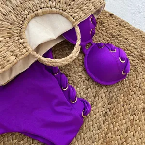 Sexy Bikini brasileño Biquini Push up Bikini conjunto traje de baño de cintura alta Mujer 2024 <span class=keywords><strong>vientre</strong></span> <span class=keywords><strong>plano</strong></span> traje de baño púrpura trajes de baño ropa de playa - Product Image 6