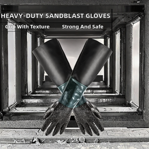 Guantes de PVC de caucho texturizado de alta resistencia y flexibles de 60 cm y 1 cm de grosor para cabina de arenado, con palma de algodón para partículas de arenado - Product Image 2