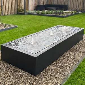 Pulver beschichteter rechteckiger Wasser tisch aus schwarzem Garten metall mit LED-Leuchten - Product Image 6