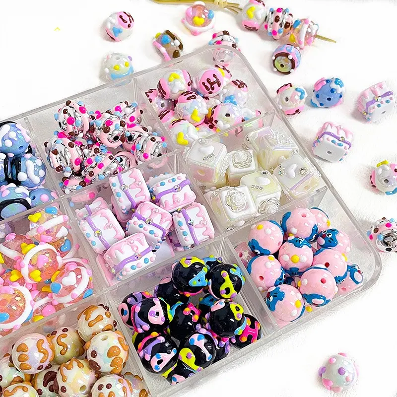 Color cute acrylic hand-painted beads diy handmade bracelet mobile phone chain beaded jewelry accessories materials