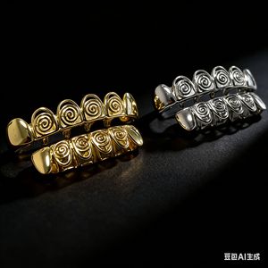 Hollow-Out Double-Piece 6-Piece <b>Braces</b> Electroplated With Zirconia Hip Hop Dental Ornaments For <b>Men</b> And Women Unisex Gold Silver - Product Image 2
