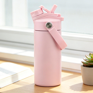 Custom Logo Double Wall <strong>Flask</strong> Ceramic Inner 14oz Wide Mouth Travel School Kids Insulated Stainless Steel Water Bottle <strong>with</strong> <strong>Straw</strong> - Product Image 2
