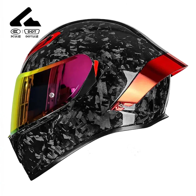 New Carbon Fiber Full Face Motorcycle Helmet M/L/XL/2XL Dual Visor Quick Release DOT Approved All Seasons Street Crash Motobike