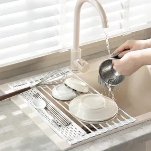 Égouttoir à vaisselle pliable en gros au-dessus de l'évier bol de rangement de cuisine égouttoir étagère en métal