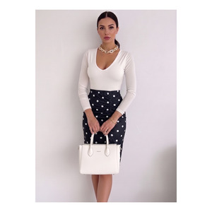 Falda midi tipo lápiz con cintura elástica y abertura frontal para mujer, talla estándar SML, 70 cm de largo - Product Image 4