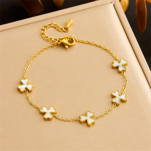 Flower Shape Stainless Steel Jewelry <b>Set</b> With White Shell Pendant Necklace Earrings <b>Bracelet</b> For Women Party Wear - Product Image 3