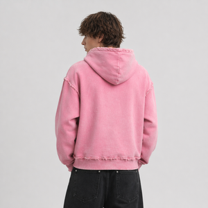 <span class=keywords><strong>Felpa</strong></span> con cappuccio da uomo OEM Y2K cropped rosa con <span class=keywords><strong>bordo</strong></span> grezzo, cuciture a vista, stampa serigrafica, effetto sbiadito dal sole, lavaggio acido, strappi e zip - Product Image 2
