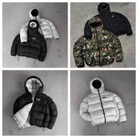 Veste rembourrée réversible unisexe avec logo imprimé sur le devant, à capuche, coupe ample, hiver, hip hop, streetwear, 100% polyester