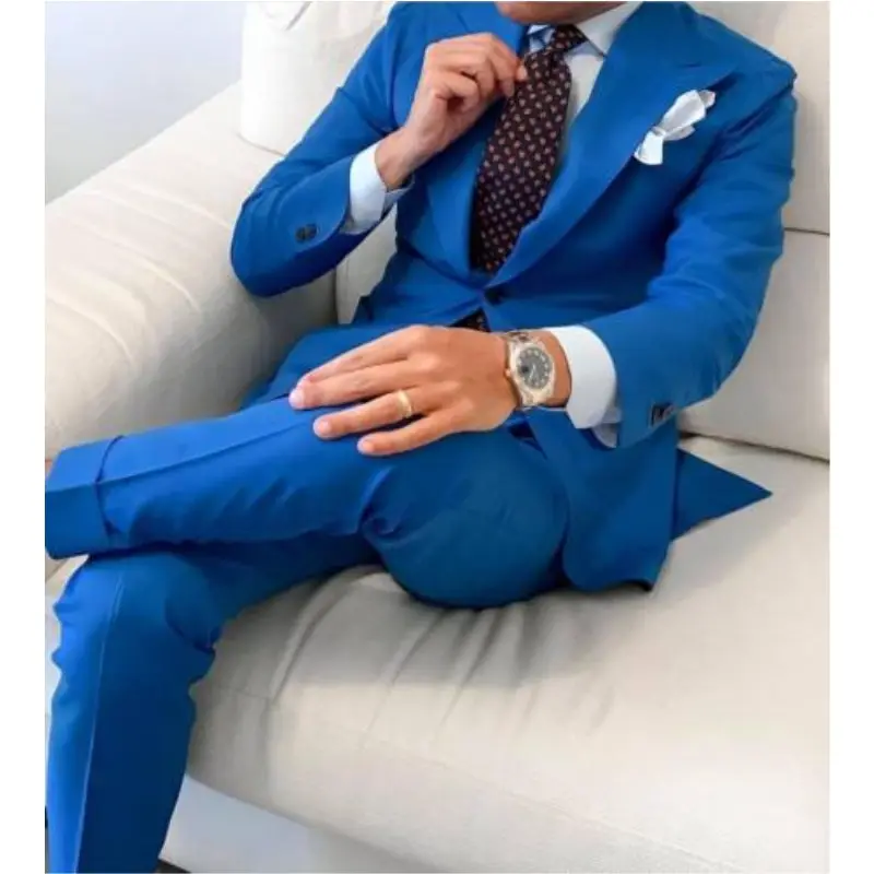 2020 Custom Royal Blue Men's Suits Lapel Blazer Customs Best Man Wedding Dress 2 Pieces (Jacket + Pants)