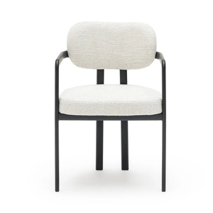 <span class=keywords><strong>Silla</strong></span> nórdica moderna con respaldo curvo blanco tapizada con acento, diseño de tela, sillas de comedor Boucle de terciopelo con <span class=keywords><strong>patas</strong></span> de Metal negro - Product Image 2