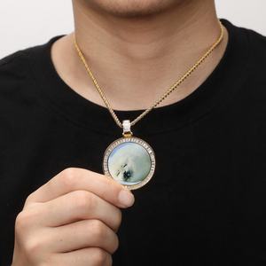 Medaglioni Fotografici Personalizzati <span class=keywords><strong>con</strong></span> Sublimazione, Ciondolo Geometrico <span class=keywords><strong>con</strong></span> Zirconi Cubici Creati in Laboratorio, <span class=keywords><strong>Collana</strong></span> <span class=keywords><strong>con</strong></span> Catena a Corda, Placcato <span class=keywords><strong>Oro</strong></span> in Ottone - Product Image 3