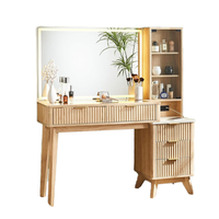 Table de maquillage moderne et simple en acier inoxydable, style luxe léger, avec lampe LED, rangement surdimensionné, miroir intelligent multi-tiroirs