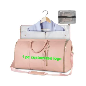 免费定制时尚奢华可折叠粉色旅行健身PU皮革箱包女式随身服装包