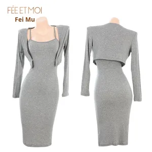 Feimu gonna a vita bassa in cotone 100% abito con collo basso che rivela intimo Casual e delicato e Sexy tinta unita fino al pavimento pura tentazione di lussuria Zy7853 - Product Image 5