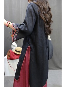 Vestito stile cinese <span class=keywords><strong>con</strong></span> ricami dettagliati, estate etnico ampio abito lungo <span class=keywords><strong>con</strong></span> <span class=keywords><strong>maniche</strong></span> <span class=keywords><strong>a</strong></span> <span class=keywords><strong>tre</strong></span> <span class=keywords><strong>quarti</strong></span> per le donne - Product Image 4